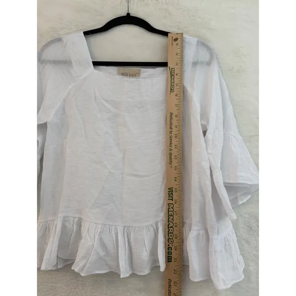 Moon River White Square Neck Ruffle Peplum Blouse Tiered Bell Sleeve Top KR1644 - Image 5