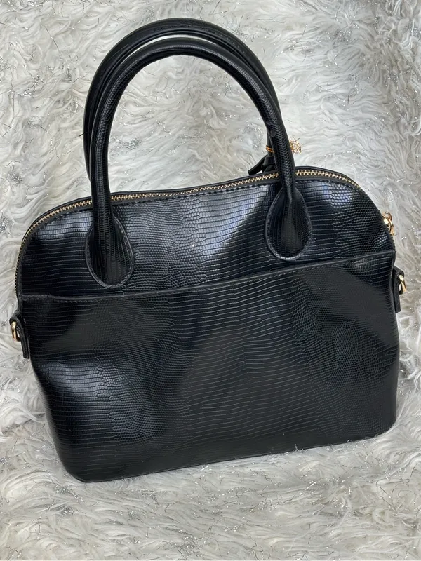 bebe Fabiola Stamped Lizard Dome Satchel Black Cream Logo One Size - Image 3