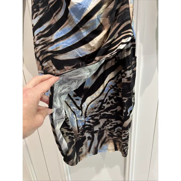 Vintage Cache Faux Wrap Dress Size Small Animal‎ Zebra Print Long Sleeve Stretch - Image 3