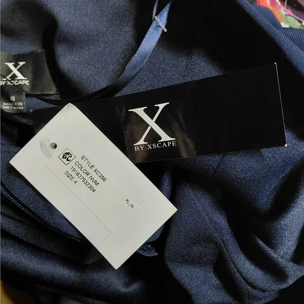 Xscape Womens Formal Evening Gown Size 4 Navy Floral Maxi Dress Wedding Party - Image 8