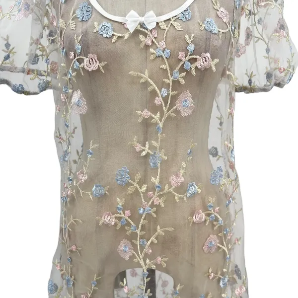 Dolls Kill Sugar Thrillz Forbidden Garden Dress‎ Embroidered Floral Sheer Medium - Image 4