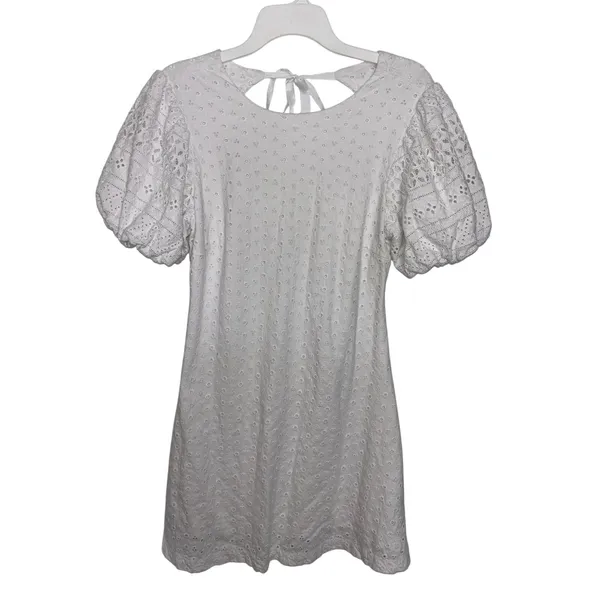 Free People White Apricot Rose Mini Dress M Eyelet Puff Sleeve Bride Rush Hoco - Image 2