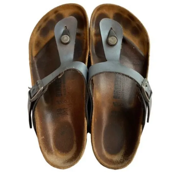 Birkenstock Gizeh Unisex Leather Sandal Icy Metallic Azure Blue EU 38 US W 7/7.5 - Image 2