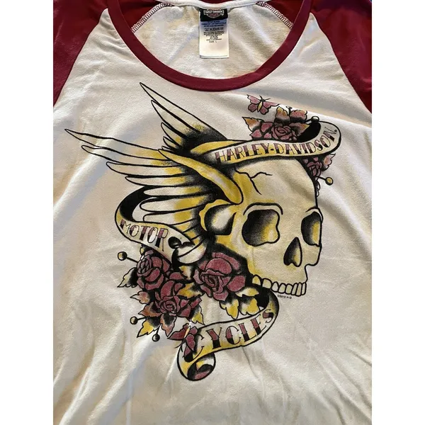 Harley Davidson Women's Shortsleeve Shirt Large Sugar Skull EUC Arkansas - Image 4