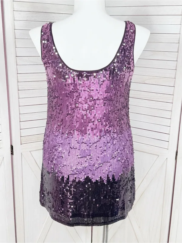 Express Sequin Ombre Mini Tank Dress Purple Pink Large Sleeveless Party Cocktail - Image 5