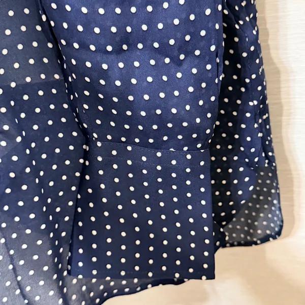 Polo Ralph Lauren Navy Blue Polka Dot Viscose Band Collar Blouse XS - Image 5