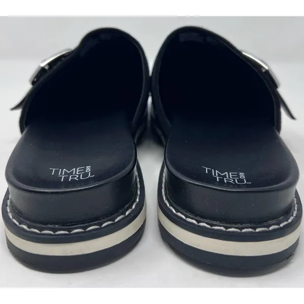 Time and Tru Women's Black Faux Suede Buckle Mules‎ Size 8 - Image 4