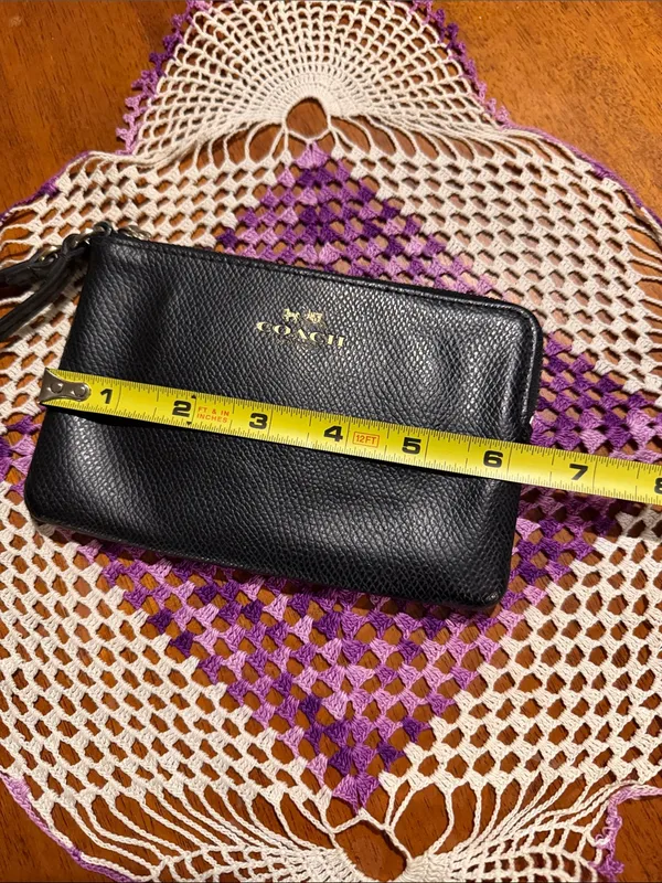 Coach Black Pebbled Leather Wristlet with Gold Logo - Image 9