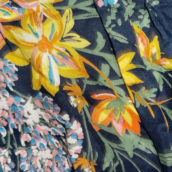 Zara Basic Z1975 Denim Floral Flare Bell Sleeve Empire Waist Dress Botanical - Image 6