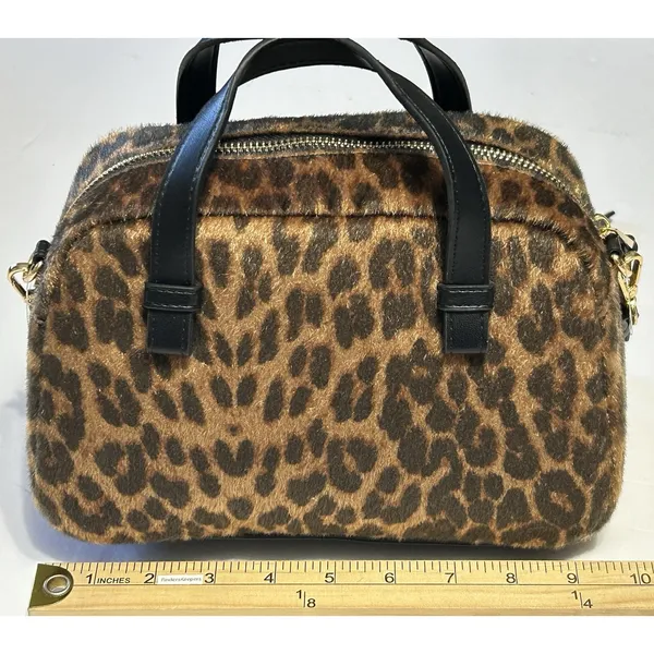NWT Time and Tru Women Mini Satchel Crossbody Bag Faux Fur Leopard Print Boxy - Image 8