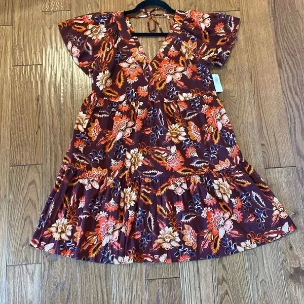 Old Navy NWT orange floral tie back dress small - Image 11