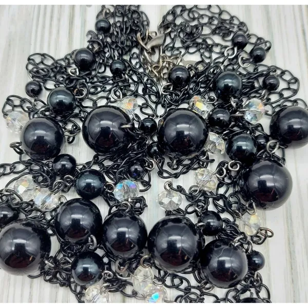 Ethel & Myrtle Black Chain Beaded Multi Strand Necklace 27" Whimsigoth Witchy - Image 7