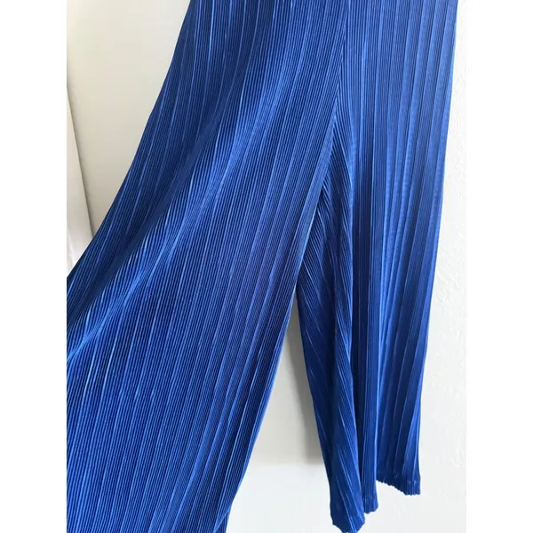 Maeve Anthropologie Blue Pleated‎ Wide Leg Jumpsuit Cropped 2 boho whimsi resort - Image 5