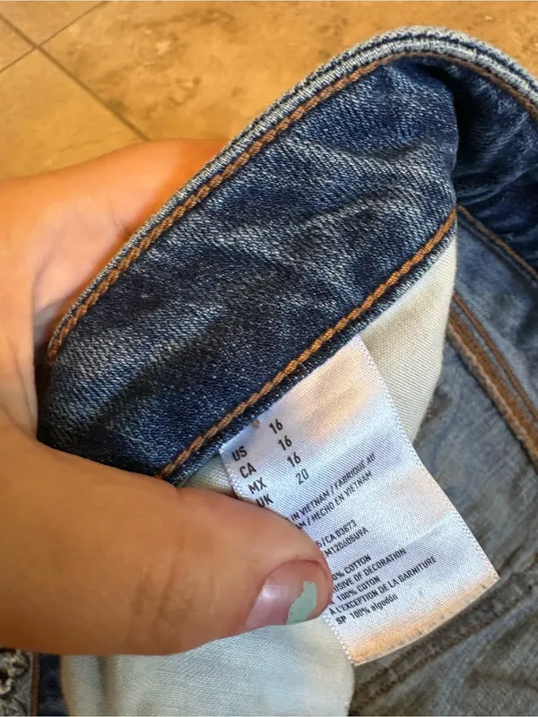 American Eagle Outfitters Blue Denim Distressed Floral Mini Skirt - Image 3