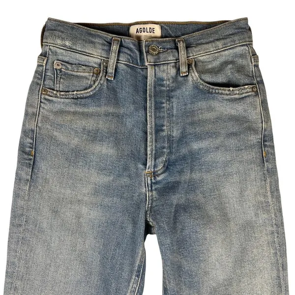 Agolde Nico High Rise Slim Jeans Button Fly Light Distressing Med Wash Size 25 - Image 3