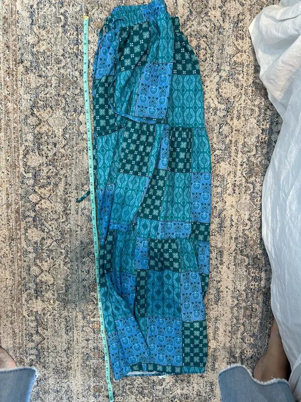 Patchwork Maxi Skirt Blue Green Boho Long Skirt Size XL - Image 3