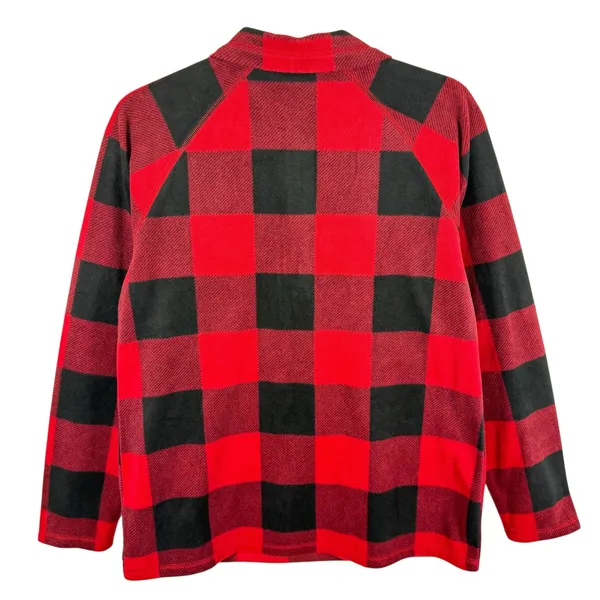 Eddie Bauer NWT Red Black Buffalo Plaid 1/4 Zip Lightweight Fleece Pullover Sz M - Image 2