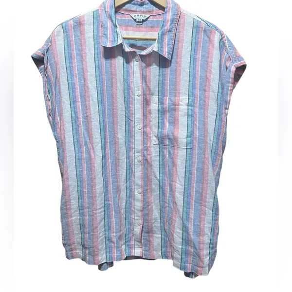 Orvis Women's Short Sleeve Linen Blend‎ Button-Up Shirt Size Medium - Image 4