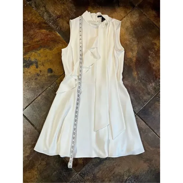Jay Godfrey White Mia Mini Swing Sleeveless Tie Neck Ruffle Size 6 Dress - Image 7