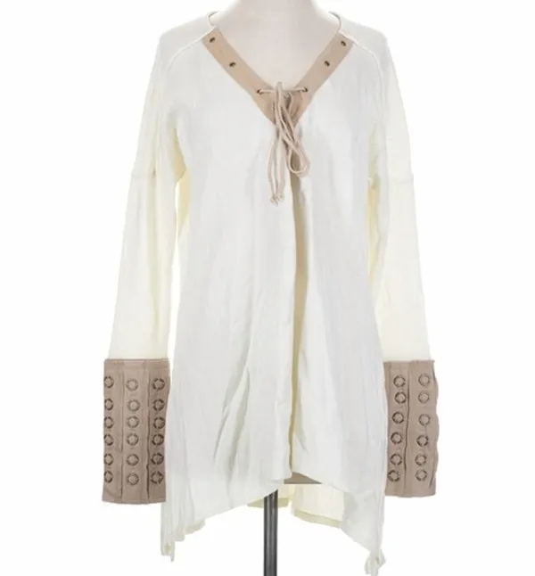 Free People Along For The Ride Tee Ivory Tan Grommet Lace Up Oversized Tunic Top - Image 4