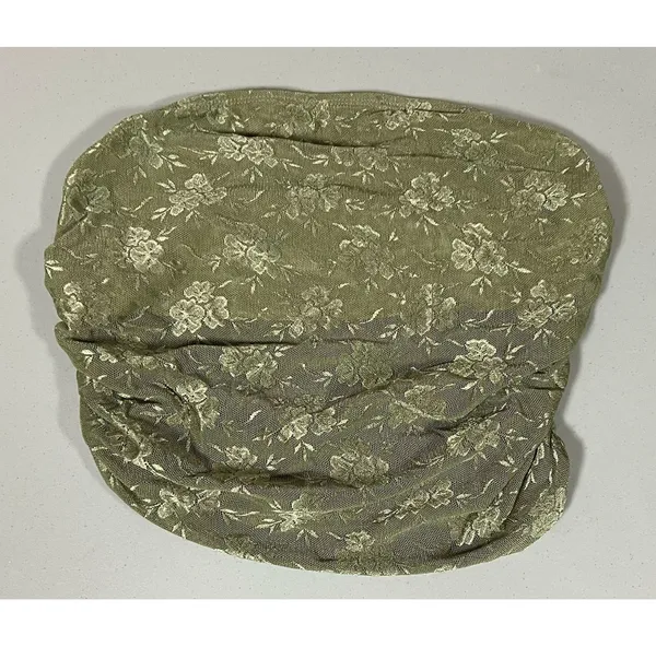 Olive Green Floral Mesh Ruched Tube Top Shirt Blouse Size M ✨ - Image 2