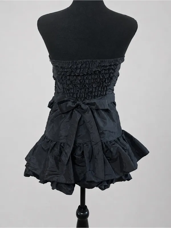 Zemeta Black Rose Strapless Ruched Rosette Bubble Mini Dress XS 3D - Image 9