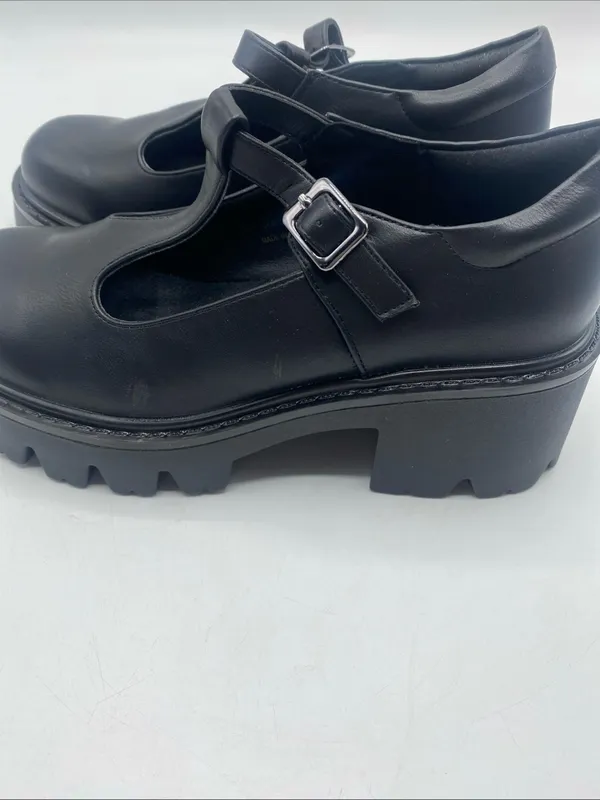 Chunky Heel Mary Jane Platform Shoes T Strap Buckle Black 6 Goth Baby Doll - Image 4