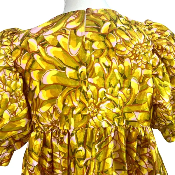 Kika Vargas Mum Floral Puff Sleeve Min Baby Doll Dress XS Vibrant Floral Print - Image 8