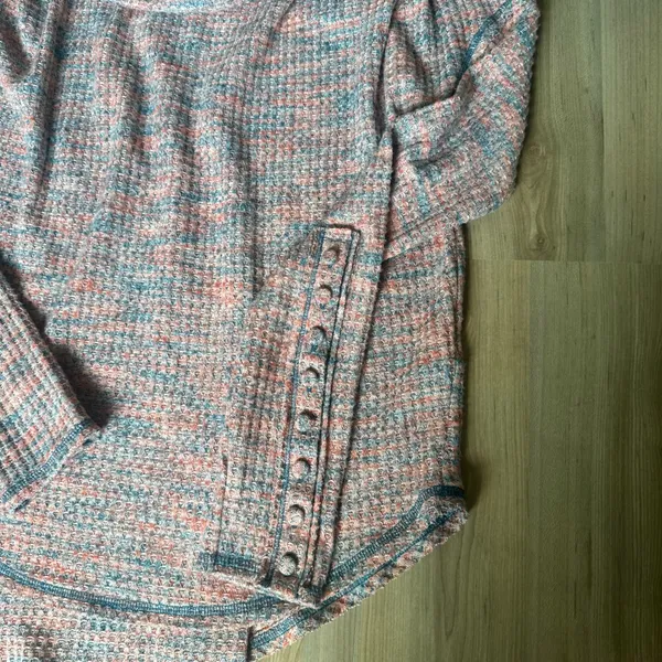 Free People Misty Top Retro Combo Cowl Neck Sweater Size Small Waffle Knit Boho - Image 6