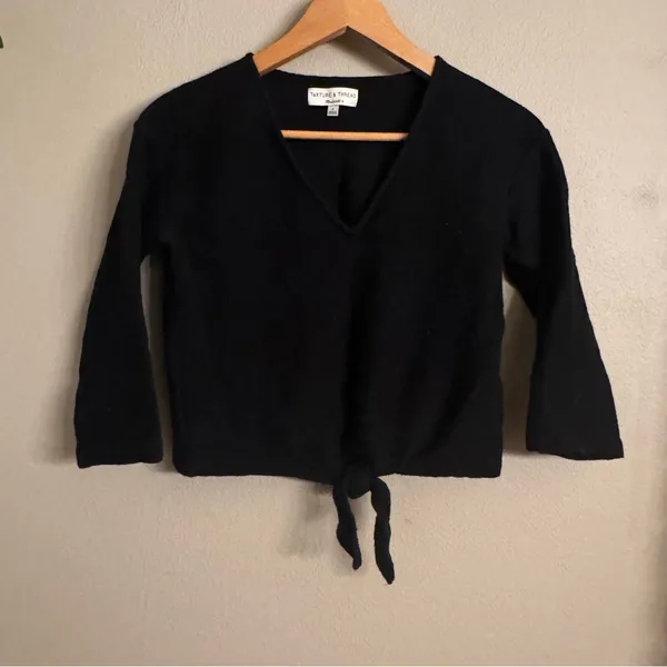 Madewell‎ Black V-Neck Sweater with Tie-Front - Image 2