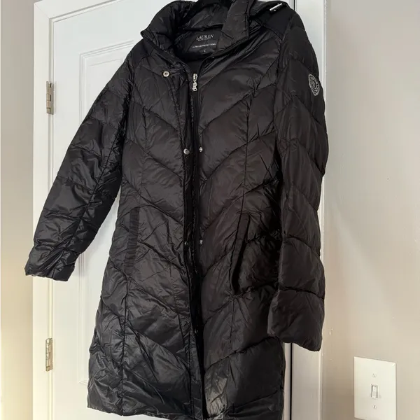 Ralph Lauren Ultra Light Weight 90% Down Fill Black Long Puffer Jacket With Hood - Image 8