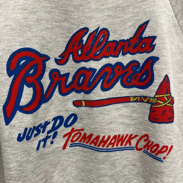 Atlanta Braves 1980s Tomahawk Chop Gray USA Made Fleece Sweatshirt Medium M - Image 2