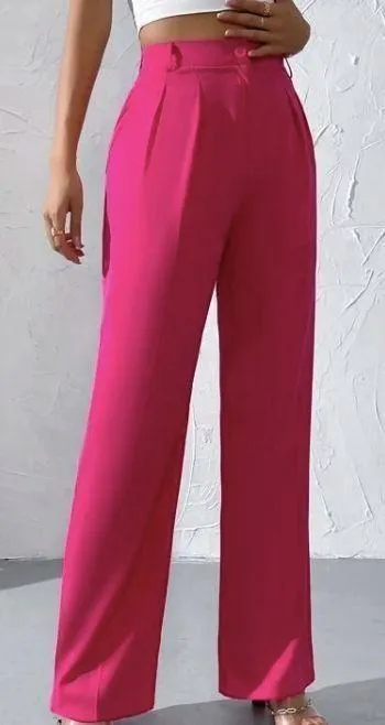 SheIn High Waisted Wide Leg Pants (Pink) - Image 4