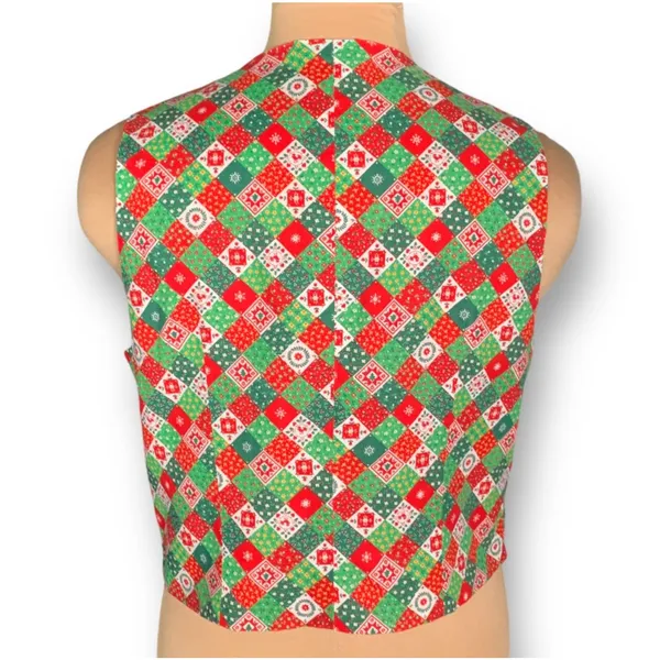 Vintage Christmas Patchwork Vest Handmade Red Green Quilt Holiday Cottagecore - Image 5