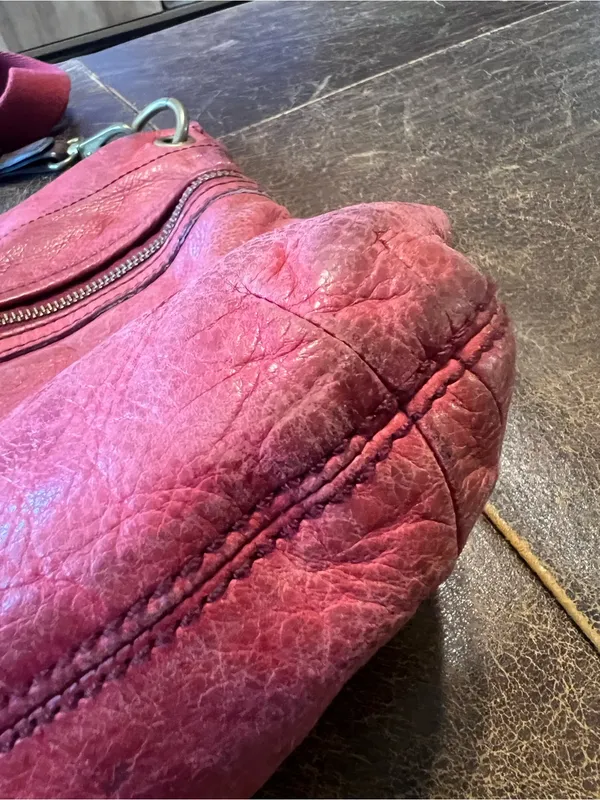 Fossil Red Pink Distressed Leather Crossbody Messenger Bag Large Boho - Image 15