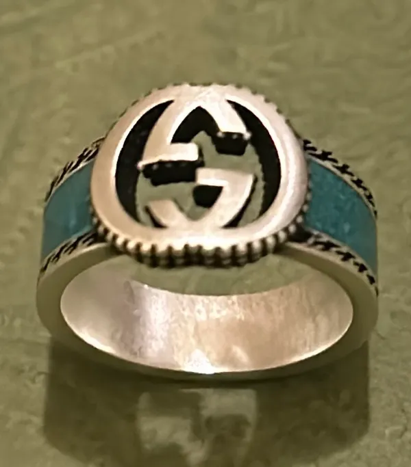 Gucci Interlocking G Turquoise Enamel Ring 14mm AG925 - Image 2