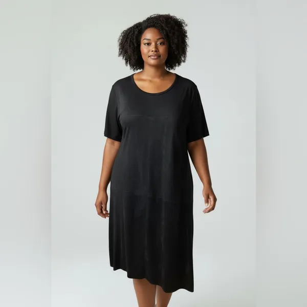 Calstyle Black Faux Suede short sleeve shift dress Size XL - Image 2