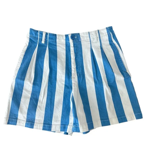 Anthropologie Blue and White Vertical Stripe High-Rise Shorts - Image 2