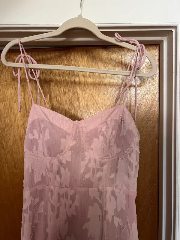Lulus spaghetti strap pink floral textured dress - Image 2