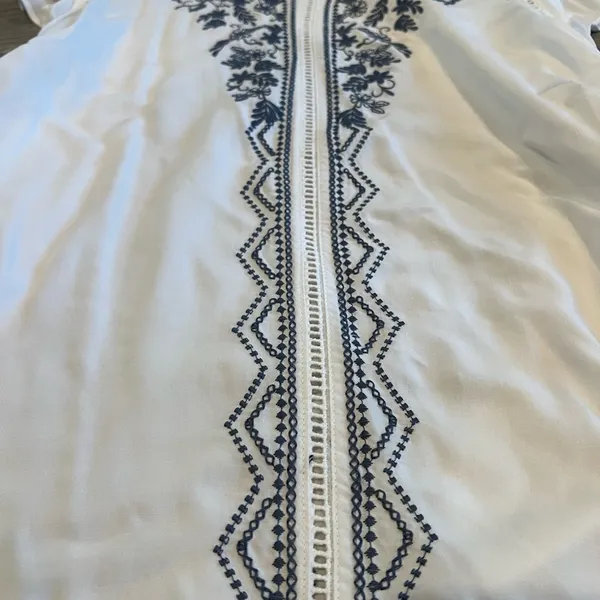 White Ruffle Scrunch Side Tie Tank Blouse Top Embroidered - Image 2