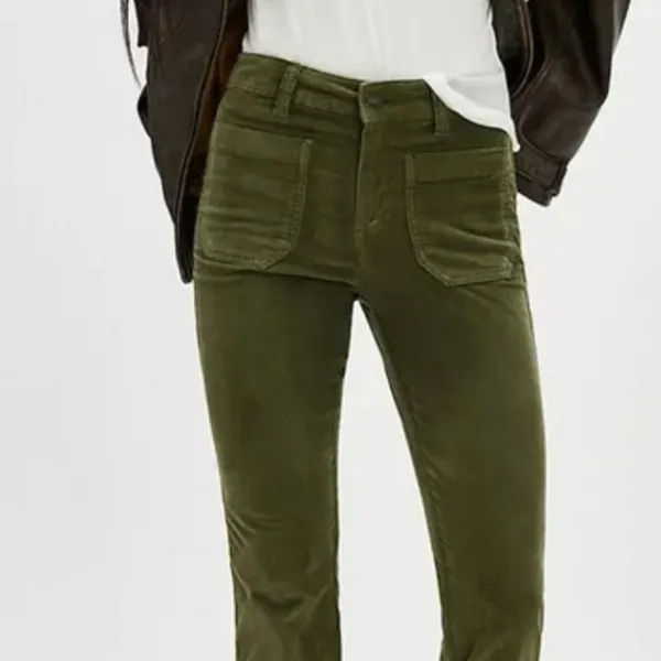 NWOT Free People High Time Velvet Kick Flare Pants Olive Army Green - Image 3