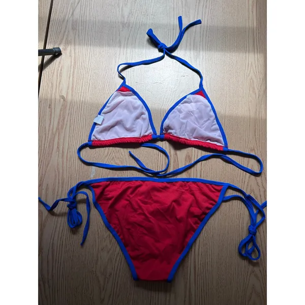 B45 New Womens AMI Sexy 2Pc Red Blue String Bikini Set Cheeky size Large - Image 3