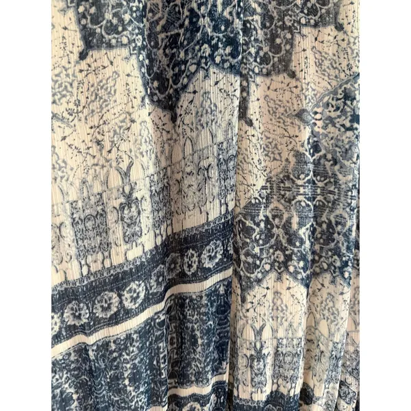 Abercrombie & Fitch Maxi Skirt Medium Blue White Boho Tile Print Elastic Waist - Image 6
