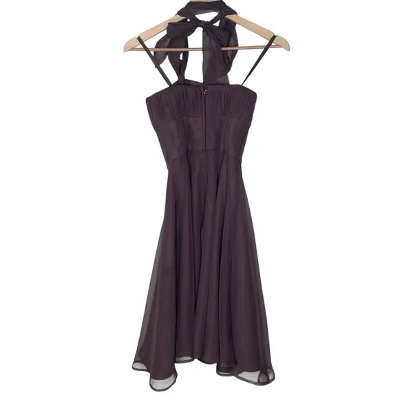 MoriLee Vintage Y2K Brown Chiffon Halter Cocktail Dress Size 1/2 - Image 3