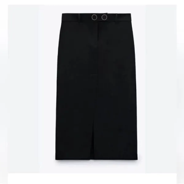 Zara Black Midi Front Slit Skirt(Size Small) - Image 2