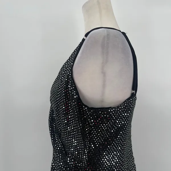Grace Karin Silver Sequin Dress Sz L Mob Wife Holiday Clubwear Ruched Sparkly - Image 4