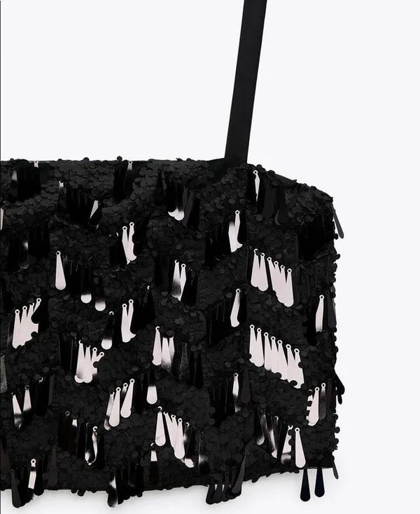 Zara Sequin Cropped Camisole Top Black Size S New - Image 14