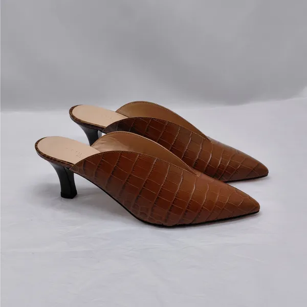 $289 NWT Club Monaco Mule Heels Women's Sz 7 Brown Croc Embossed Pointed Toe - Image 2