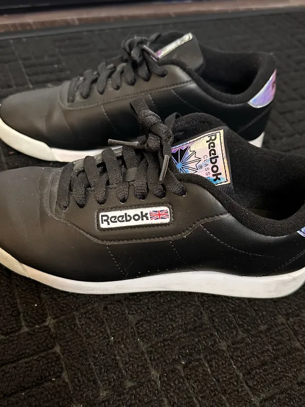 Reebok Black Leather Low-Top Sneakers with Holographic Accents - Image 3