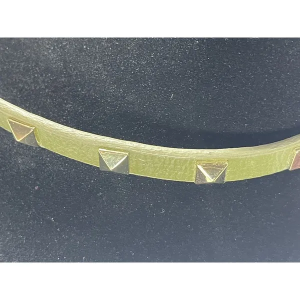 Olive Green Leather Studded Choker Necklace Gold Tone Pyramid Studs 15.5” - Image 3